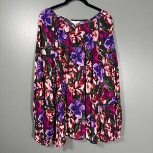 Terra & Sky Pink/Purple Floral Boho Peasant Top - Size 3X (24W-26W- Women's Plus